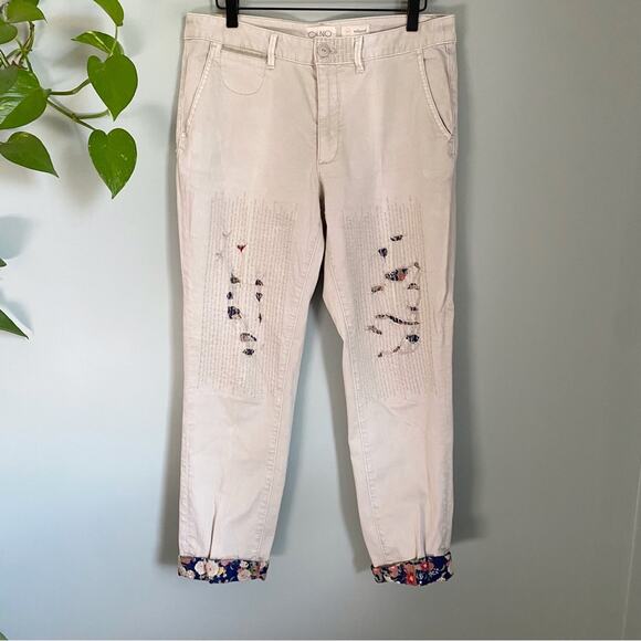 Chino Anthropologie Floral Cuff Boyfriend Relax Fit Cropped Pants - Picture 6 of 7